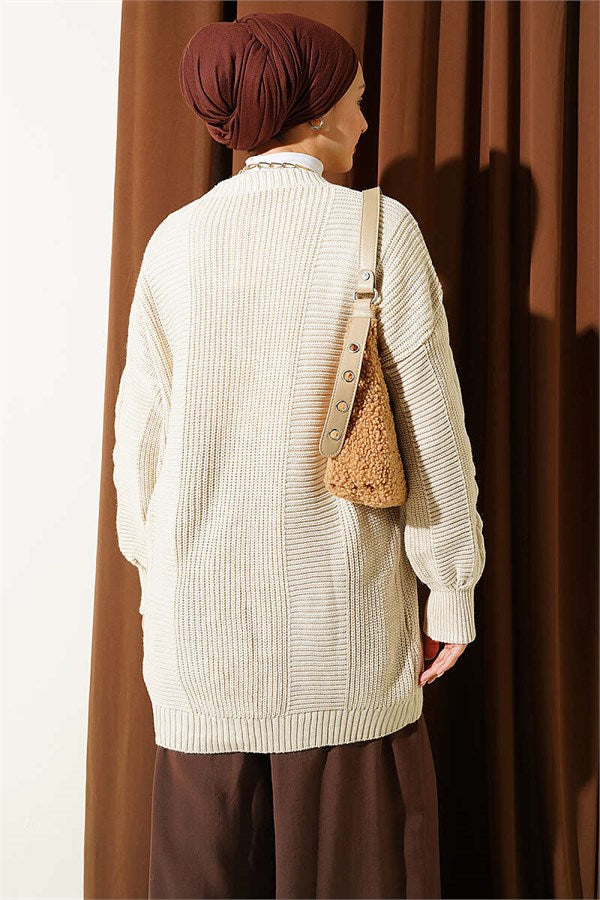 Buttoned Knitted Cardigan, Beige