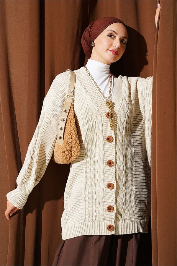 Buttoned Knitted Cardigan, Beige