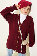 Buttoned Knitted Cardigan in Burgundy