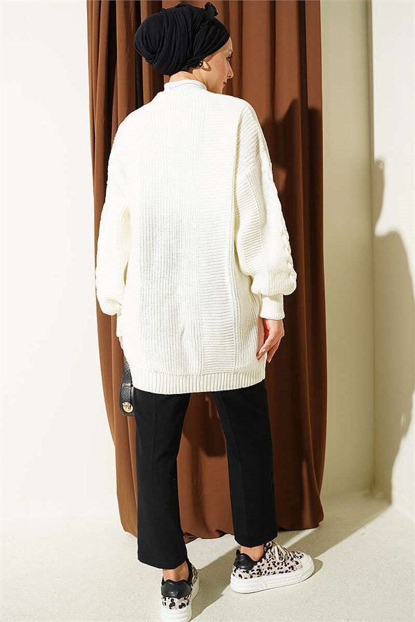 Buttoned Knitted Cardigan, Ecru