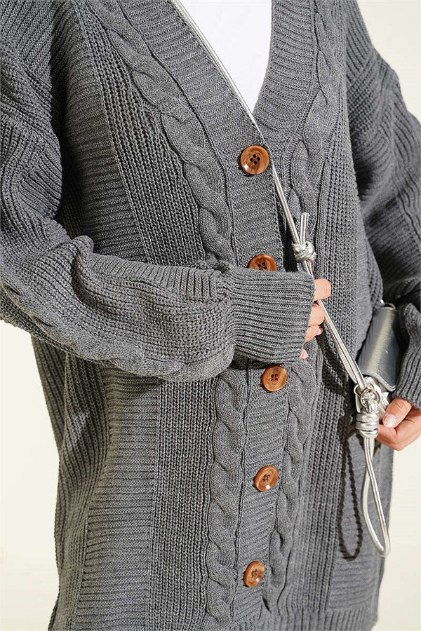 Buttoned Knitted Cardigan, Dark Gray