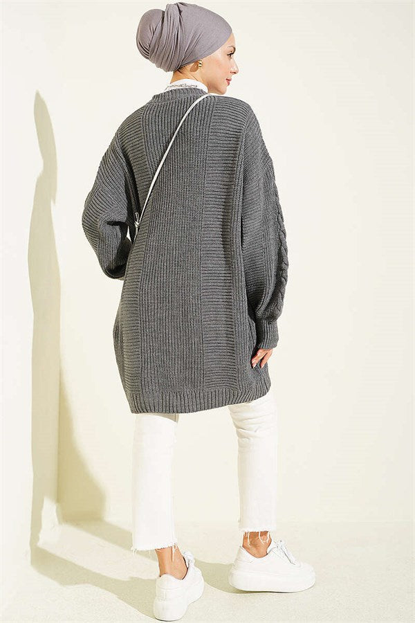 Buttoned Knitted Cardigan, Dark Gray