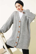 Buttoned Knitted Cardigan in Grey