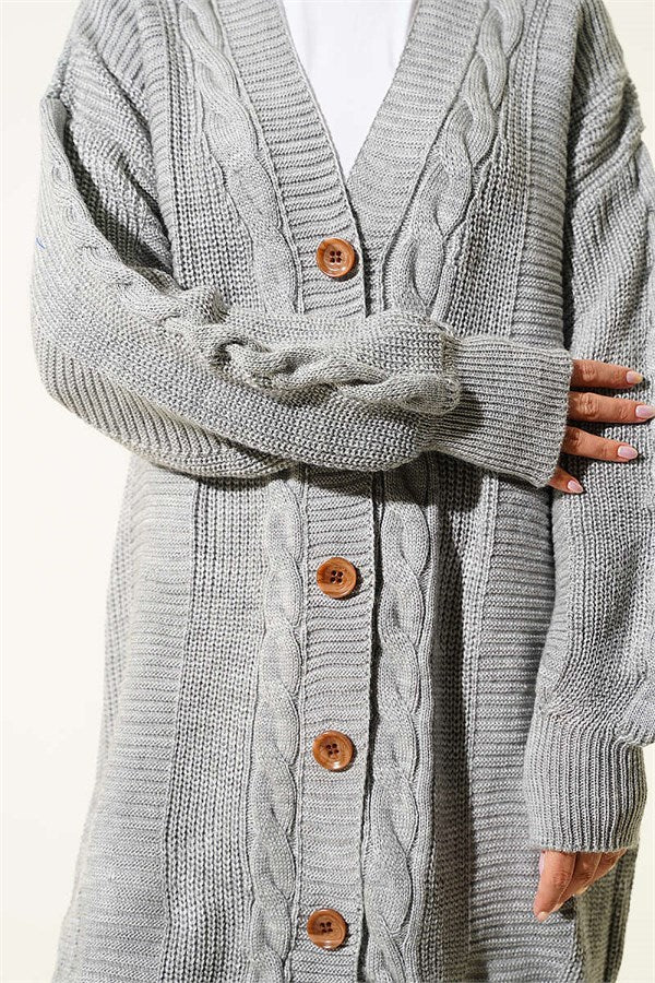 Buttoned Knitted Cardigan in Grey