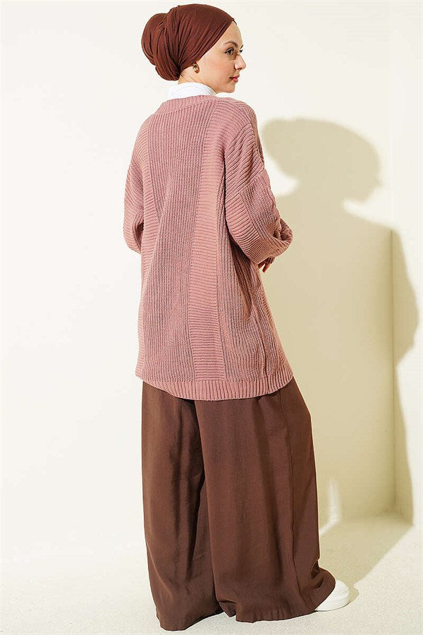 Buttoned Knitted Cardigan, Rose Pink