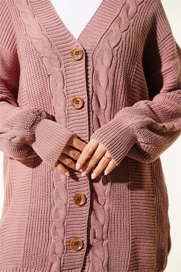 Buttoned Knitted Cardigan, Rose Pink