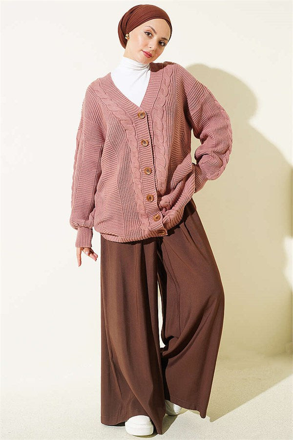 Buttoned Knitted Cardigan, Rose Pink