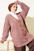 Buttoned Knitted Cardigan, Rose Pink