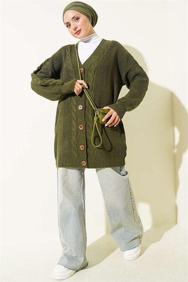 Buttoned Knitted Cardigan, Khaki
