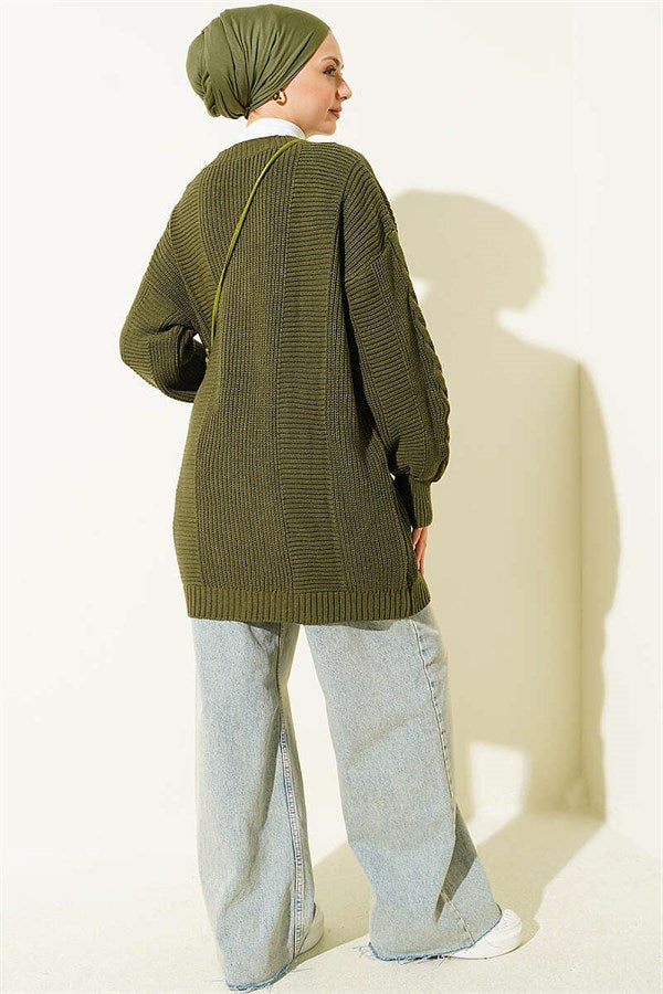 Buttoned Knitted Cardigan, Khaki