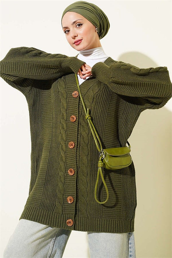 Buttoned Knitted Cardigan, Khaki