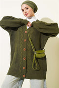 Buttoned Knitted Cardigan, Khaki