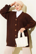Buttoned Knitted Cardigan in Brown