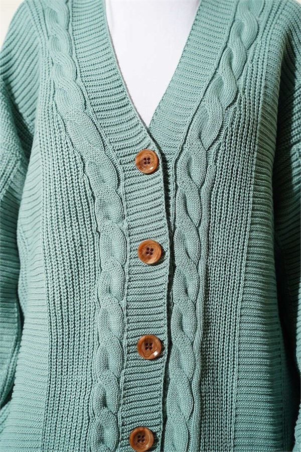 Buttoned Knitted Cardigan with Detail, Mint