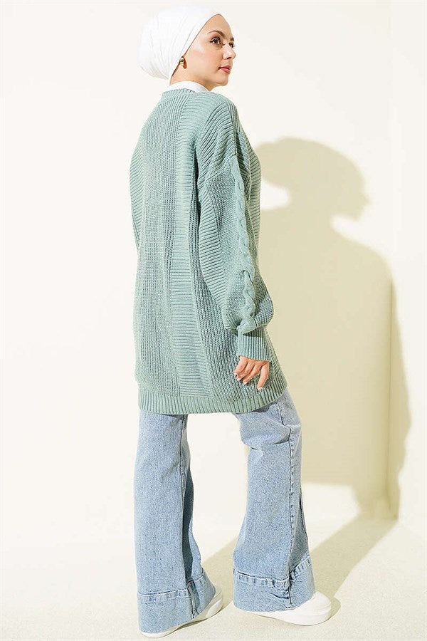 Buttoned Knitted Cardigan with Detail, Mint