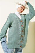 Buttoned Knitted Cardigan with Detail, Mint
