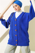 Buttoned Knitted Cardigan in Navy Blue