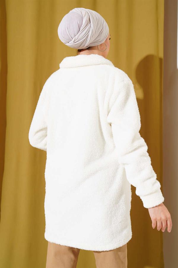 Buttoned Plush Cardigan Ecru