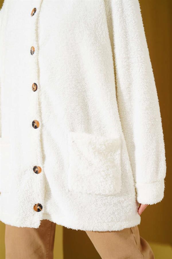 Buttoned Plush Cardigan Ecru