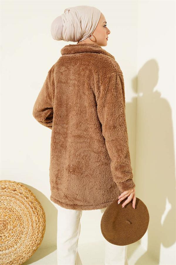 Buttoned Plush Cardigan Mink