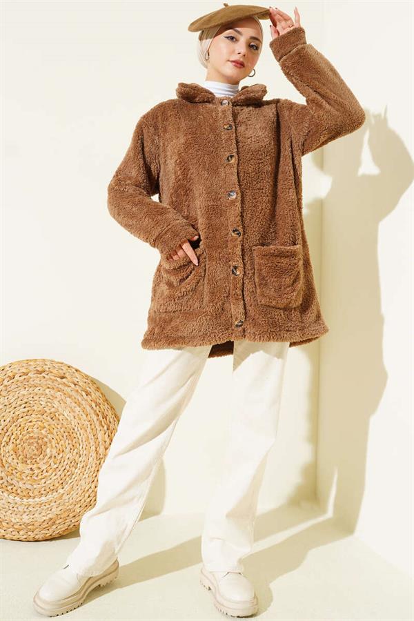 Buttoned Plush Cardigan Mink
