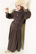 Buttoned Dart Detail Modal Skirt Set in Dark Brown