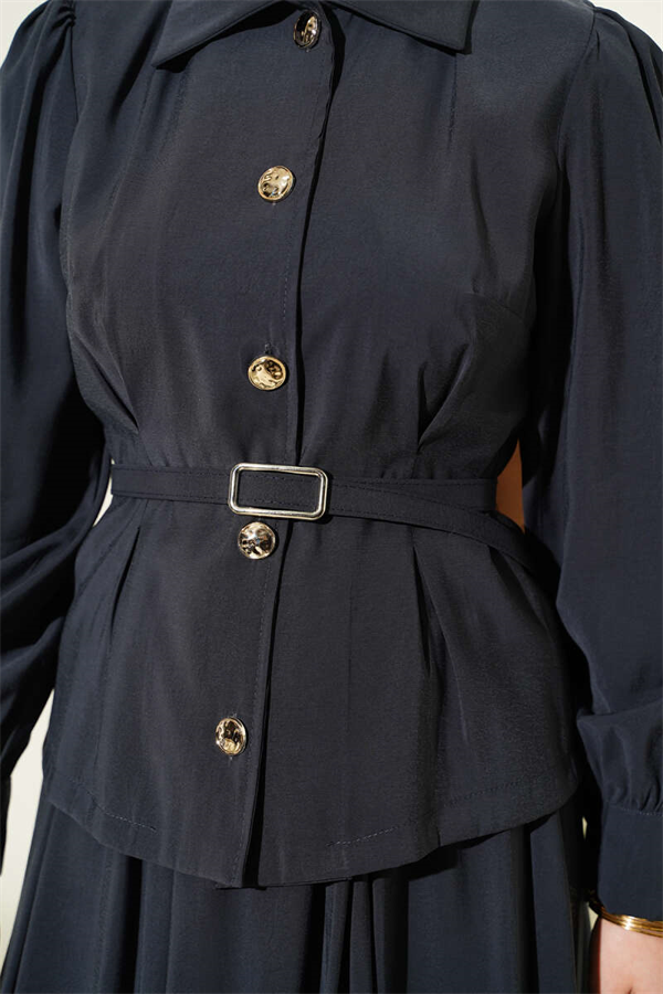 Buttoned Dart Detail Modal Skirt 2 Piece Set in Smoke Grey