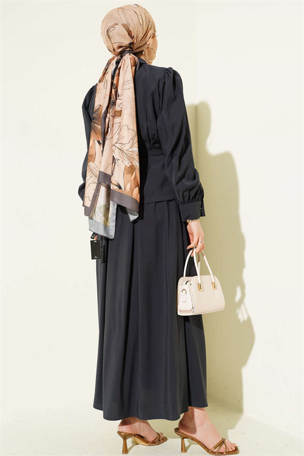 Buttoned Dart Detail Modal Skirt 2 Piece Set in Smoke Grey