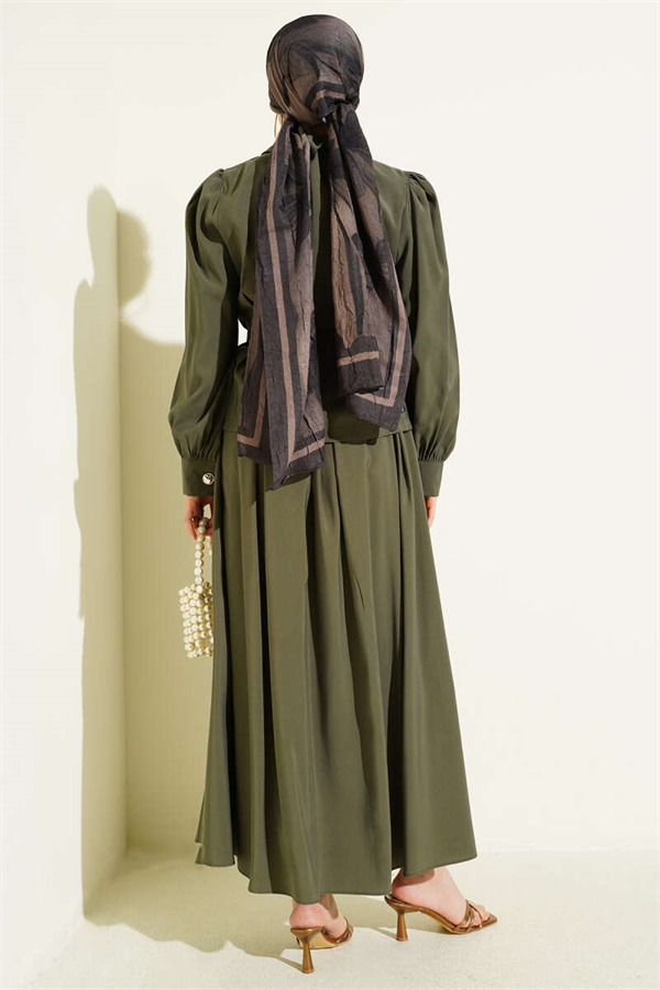 Buttoned Dart Detail Modal Skirt 2 Piece Set in Khaki