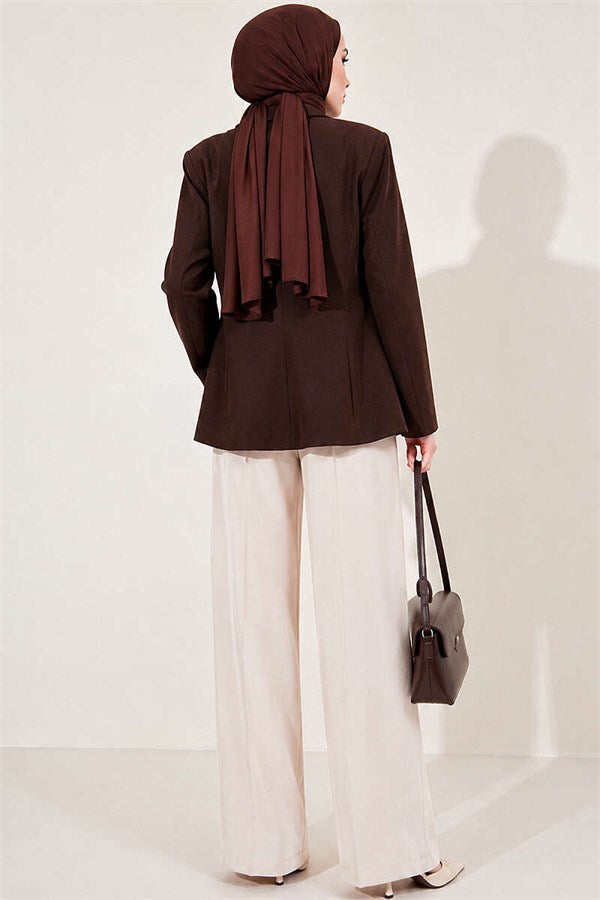 Buttoned Pleated Palazzo Trousers, Beige