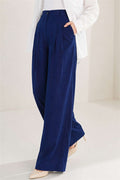 Buttoned Pleated Palazzo Trousers Navy Blue