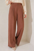 Buttoned Pleated Palazzo Trousers in Tan