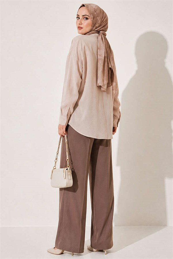 Buttoned Pleated Palazzo Trousers, Mink
