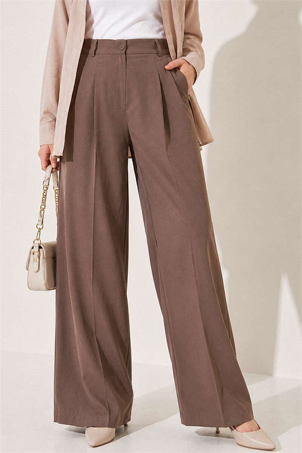 Buttoned Pleated Palazzo Trousers, Mink