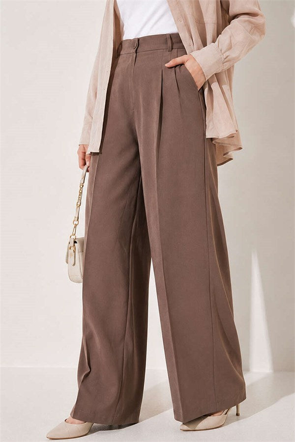 Buttoned Pleated Palazzo Trousers, Mink
