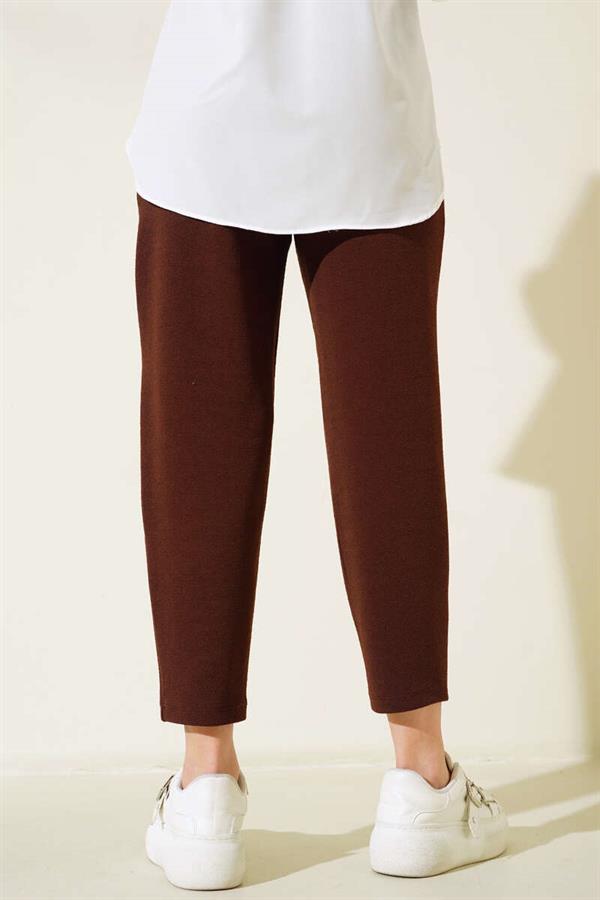 Buttoned Pleated Trousers Brown
