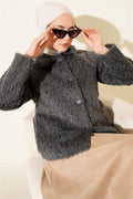 Buttoned Bearded Short Jacket Smoke Color