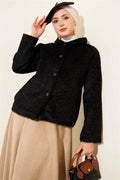 Buttoned Bearded Short Jacket Black