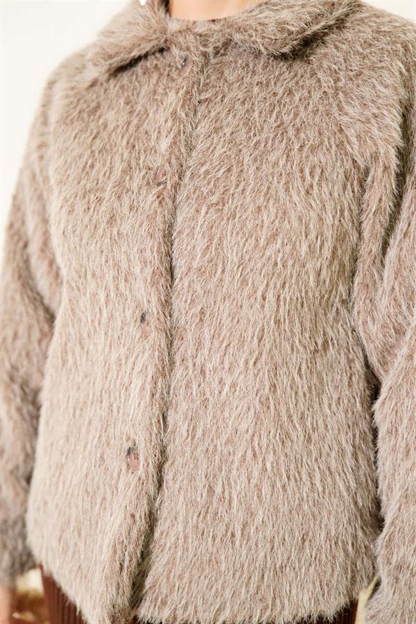 Buttoned Bearded Short Jacket Mink