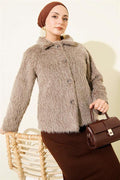Buttoned Bearded Short Jacket Mink