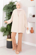 Buttoned Loose-Fitting Aerobin Kimono, Beige