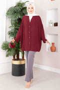 Buttoned Loose-Fitting Aerobin Kimono in Burgundy