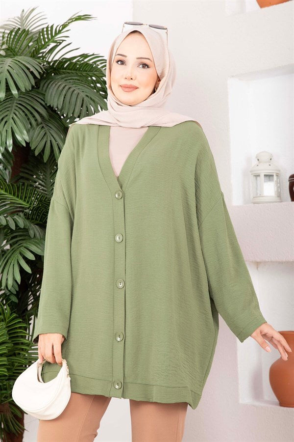 Buttoned Loose-Fitting Aerobin Kimono in Khaki