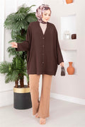 Buttoned Loose Aerobin Kimono in Brown