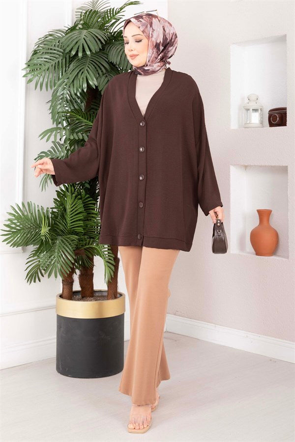 Buttoned Loose Aerobin Kimono in Brown