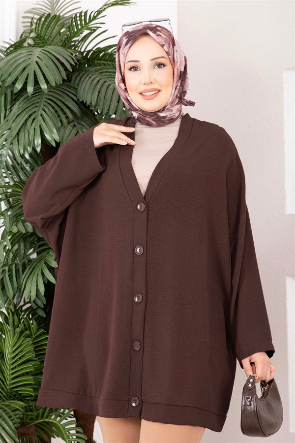 Buttoned Loose Aerobin Kimono in Brown