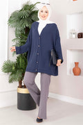 Buttoned Loose-Fitting Aerobin Kimono Navy Blue
