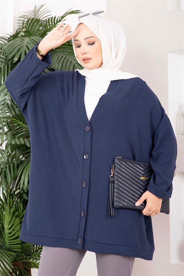 Buttoned Loose-Fitting Aerobin Kimono Navy Blue