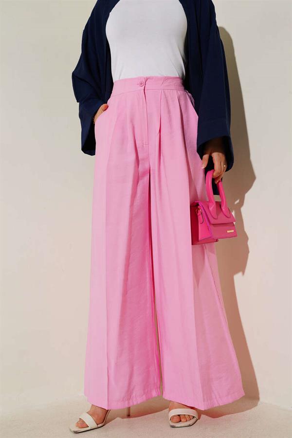 Pink Buttoned Casual Trousers