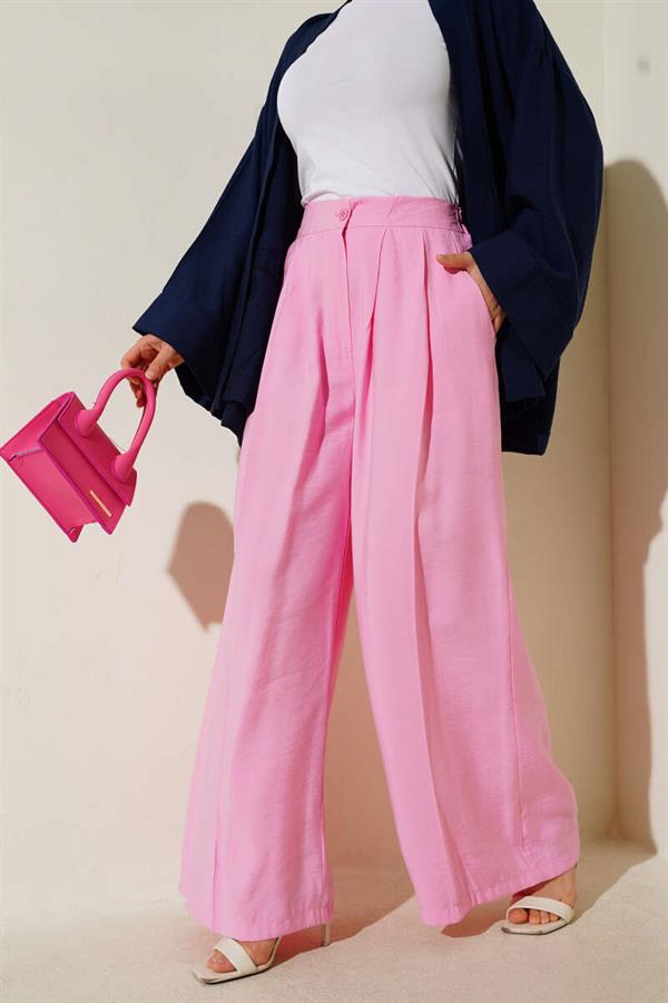 Pink Buttoned Casual Trousers